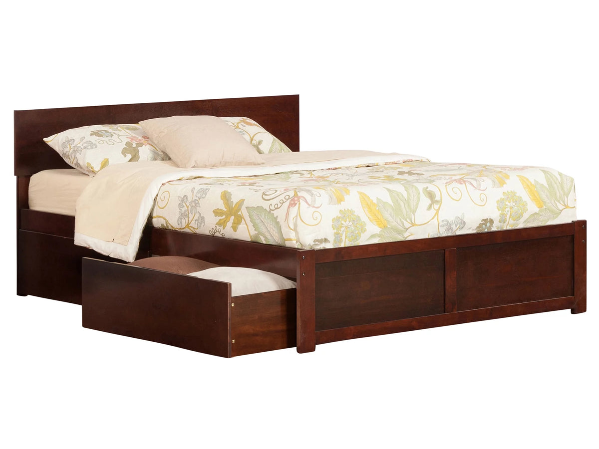 Platform Bed with Flat Panel Foot Board and 2 Bed Drawers J485