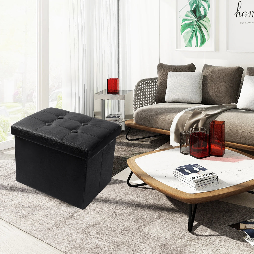 Black Folding Storage Ottoman with Padded Seat 17IN H3187