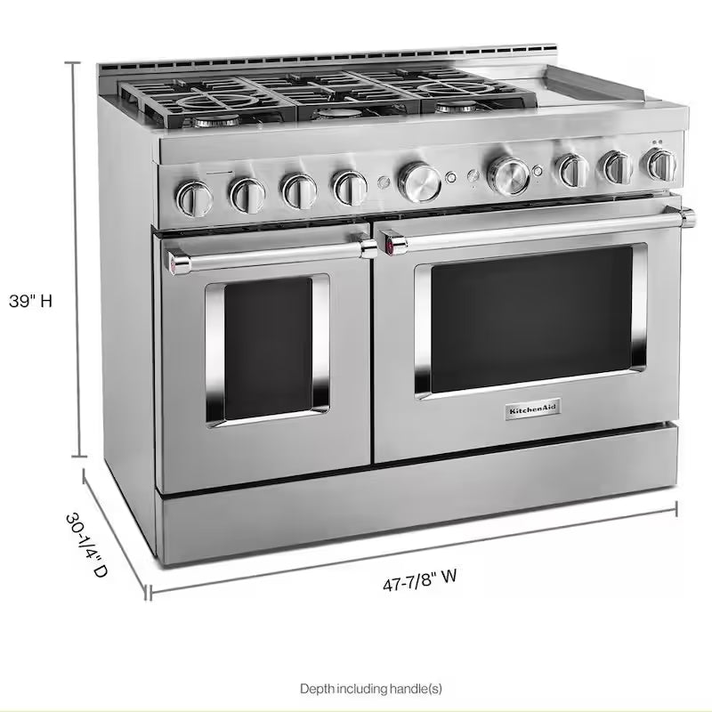 6.3 cu. ft. Smart Double Oven Gas Range with Griddle in Stainless Steel H21584