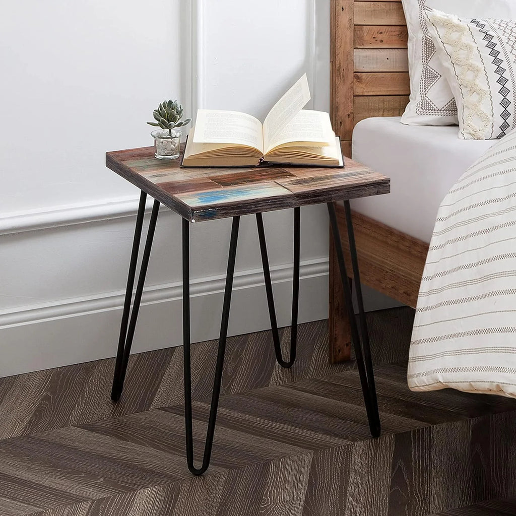 Reclaimed Wood End Table with Hairpin Legs F8184