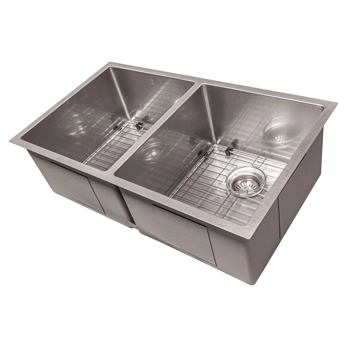 33 in. Undermount Double Bowl Stainless Steel Kitchen Sink with Bottom Grid Y21642