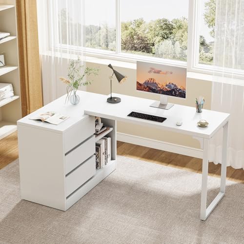 L-Shaped Computer Desk with Drawers and Shelves X7860