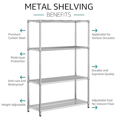 4 Tier Adjustable Heavy Duty Metal Wire Shelving Unit N141739