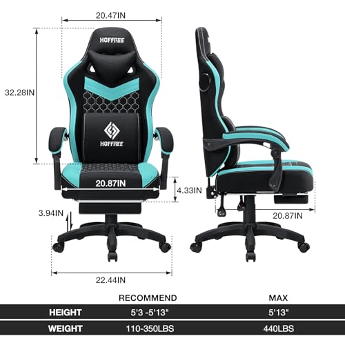 Black Leather Ergonomic Gaming Chair with Footrest H670514