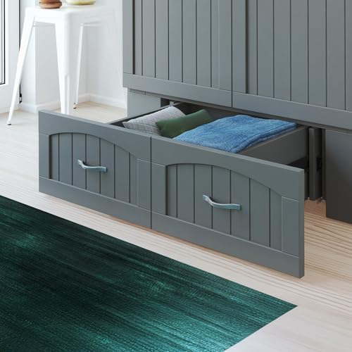 Queen Murphy Bed Chest with Mattress and Storage in Grey R6559