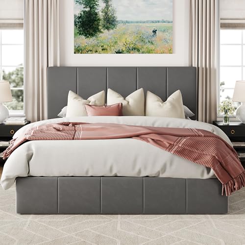 Queen Size Black Velvet Upholstered Storage Bed Frame A843