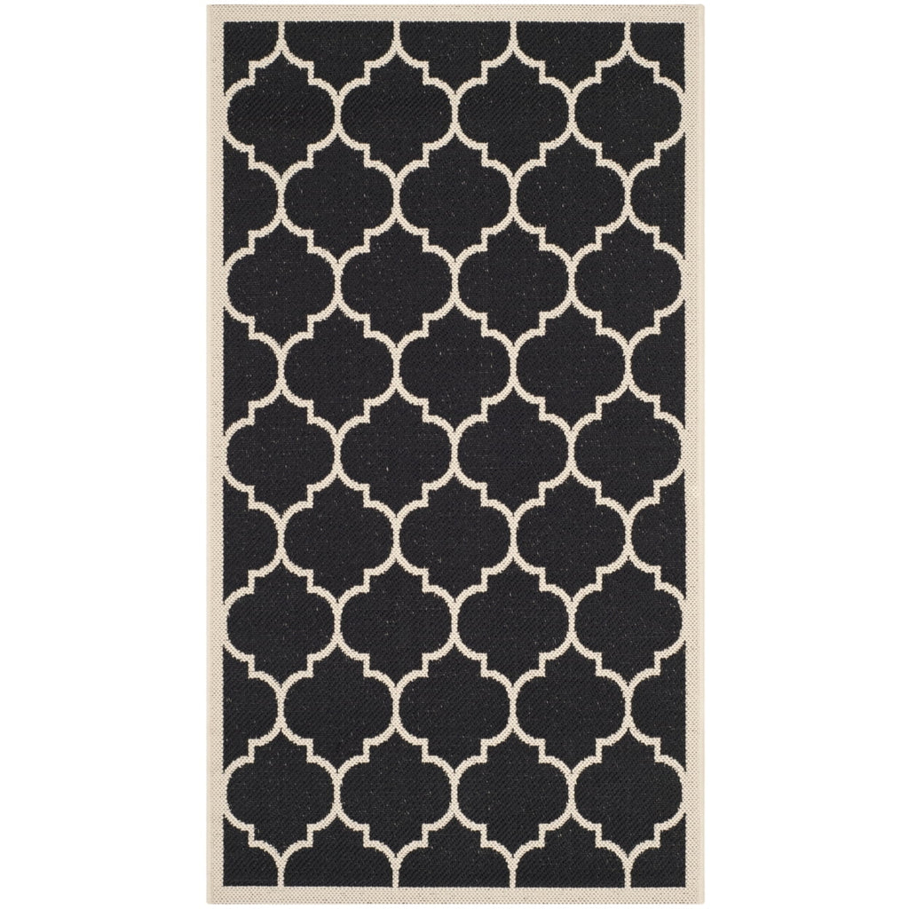 Black Beige Geometric Indoor/Outdoor Area Rug 4' x 4' Square R72609