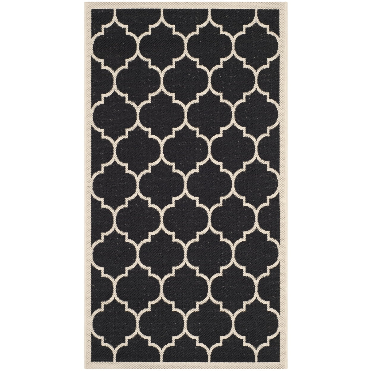 Black Beige Geometric Indoor/Outdoor Area Rug 4' x 4' Square R72609