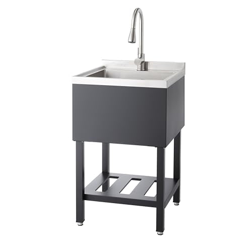 Stainless Steel Freestanding Single Bowl Utility Sink with Pull-Out Faucet K372647