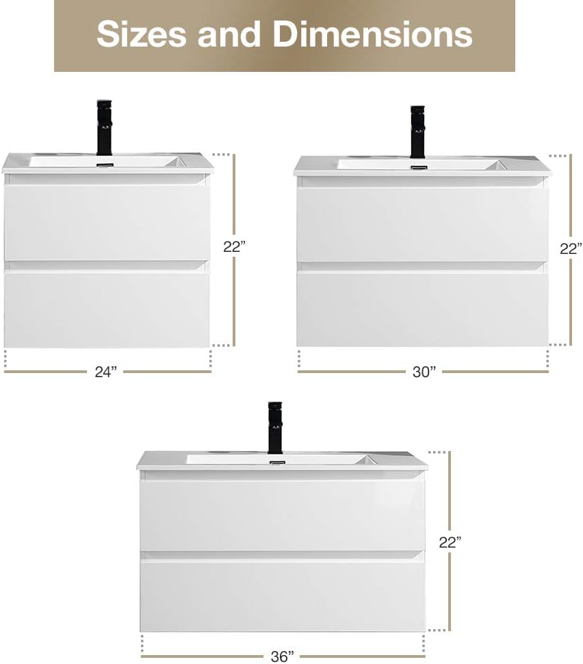 36 Inch Wall Mounted Bathroom Vanity with 2 Drawers and Sink L921