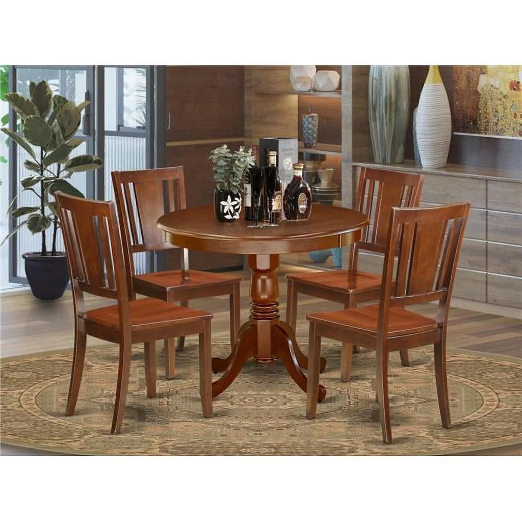 Antique 5-piece Mahogany Dining Set with Wood Seat Chairs Y697