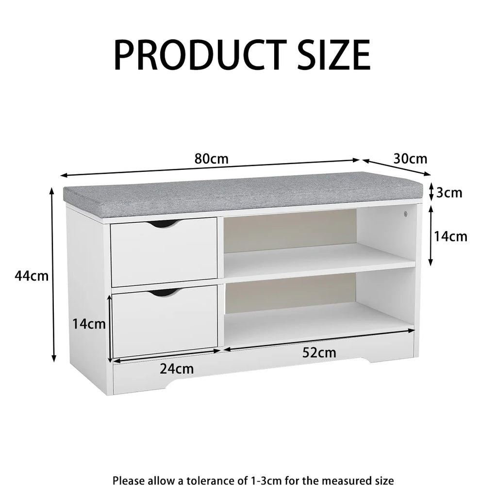 White 2-Tier Shoe Storage Bench Cabinet with Drawer and Cushion X527989