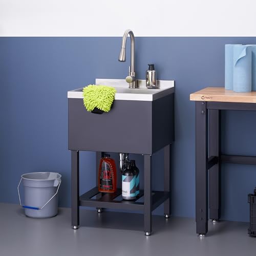 Stainless Steel Freestanding Single Bowl Utility Sink with Pull-Out Faucet K372647