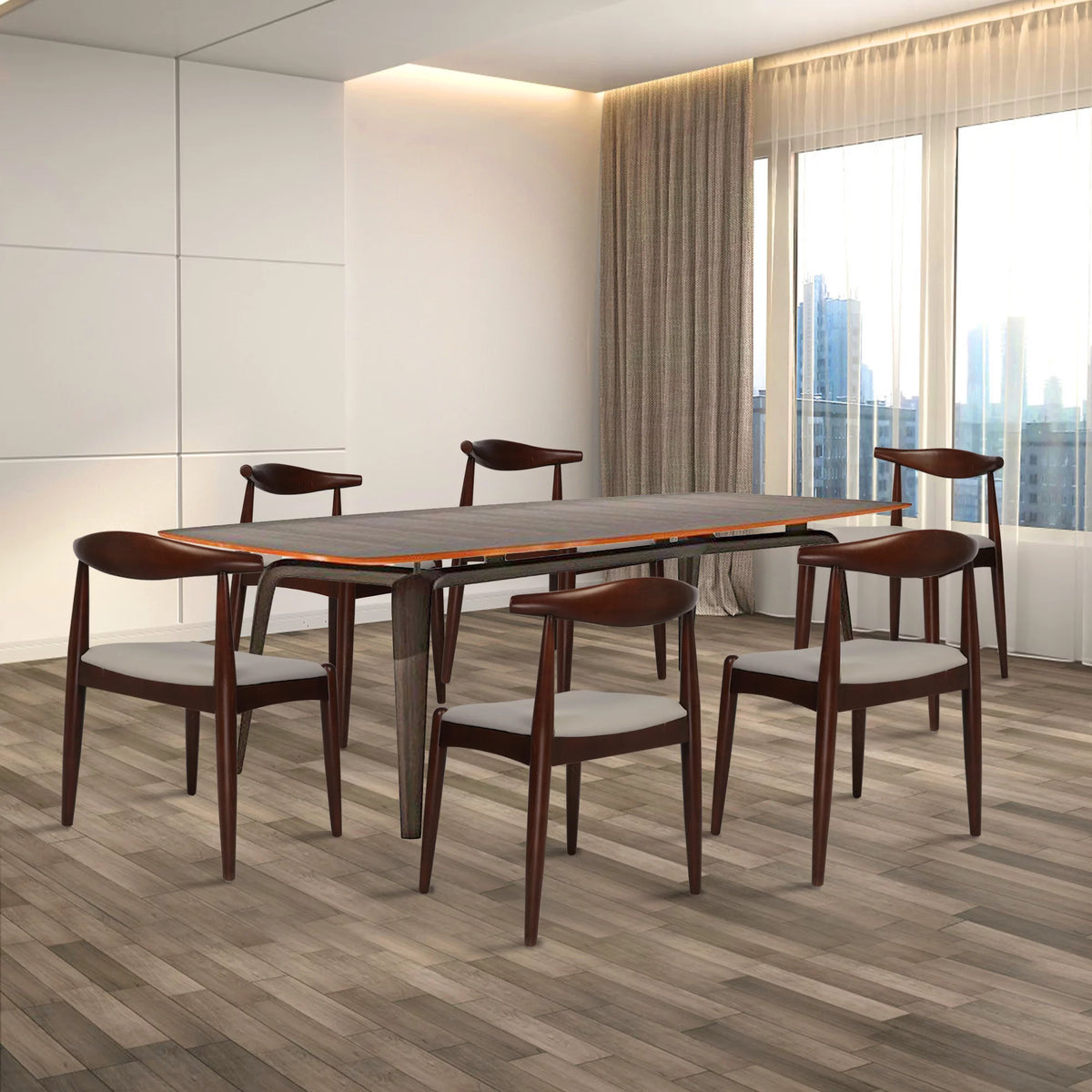 Walnut Mid-Century Dining Chairs Set of 6 Faux Leather K67205