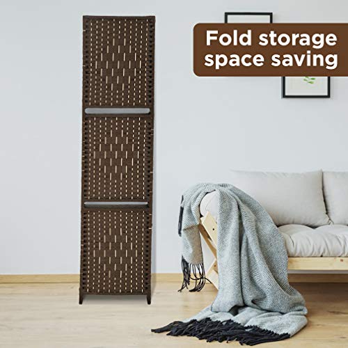 4 Panel Wood Room Divider with Storage Shelves H169