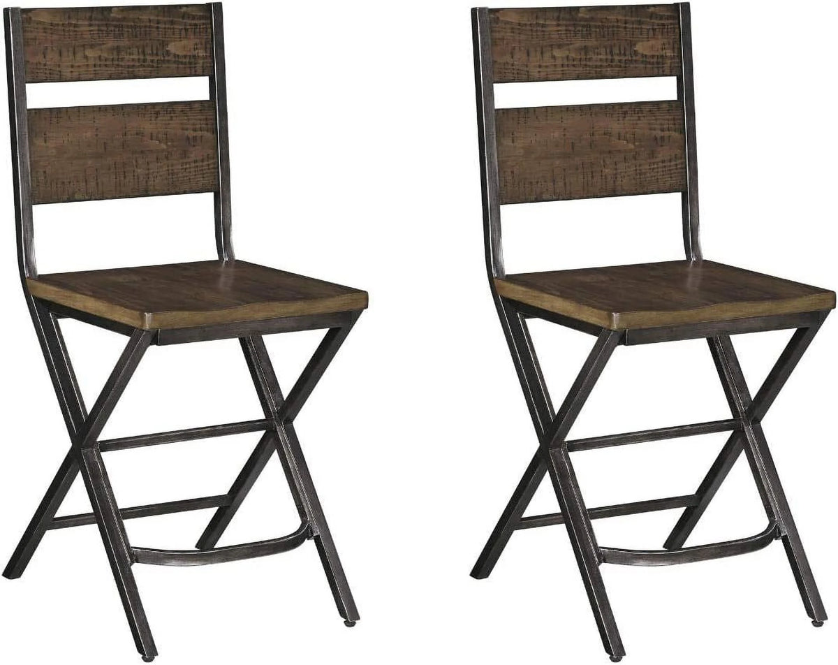 24" Rustic Counter Height Barstool, 2 Count, Brown J798