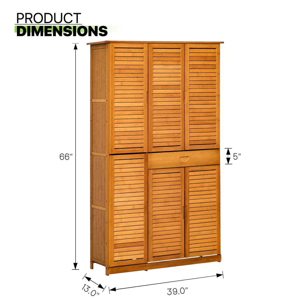 Bamboo 10 Tiers 1 Drawer Shoes Cabinet with Shutter Doors T90158