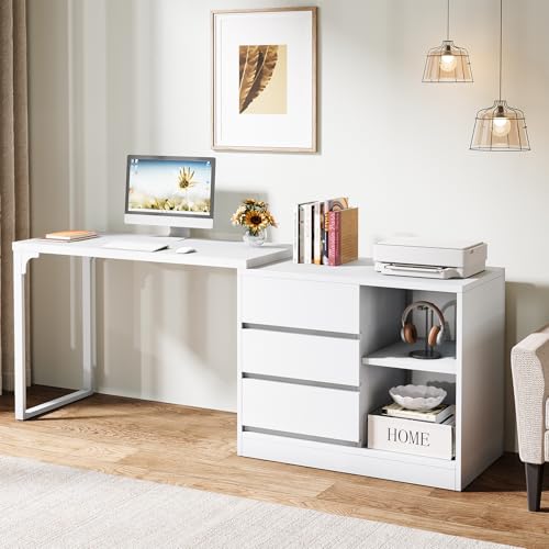 L-Shaped Computer Desk with Drawers and Shelves X7860