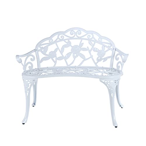 Metal Patio Garden Bench with Floral Rose K16625