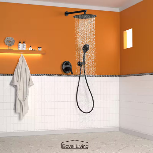 12 in. Wall Mount Dual Shower Heads with Valve in Matte Black L854