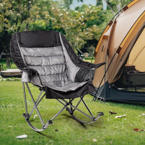 Oversized Padded Rocking Camping Chair with Cup Holder V1488