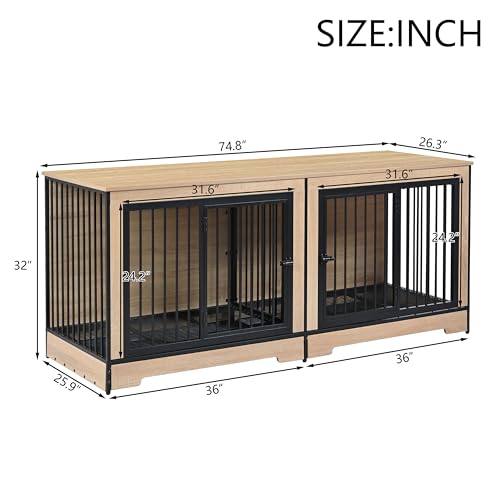 XL Double Large Wooden Dog Crate Furniture with Tray & Partition K825