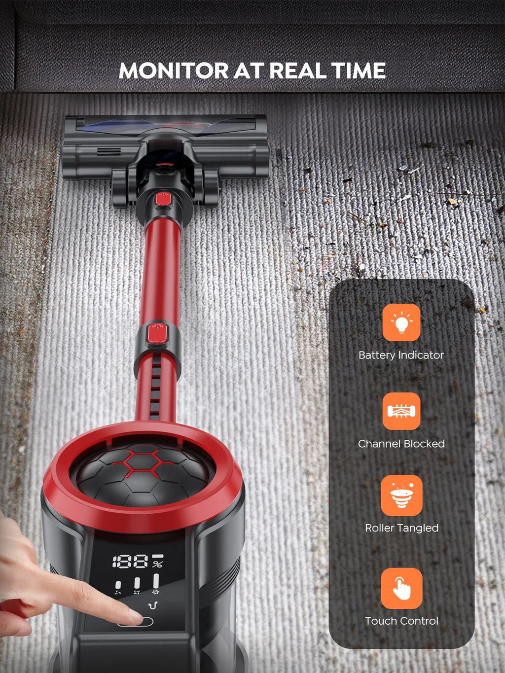 Cordless Stick Vacuum Cleaner 450W 38Kpa Detachable Battery O1449