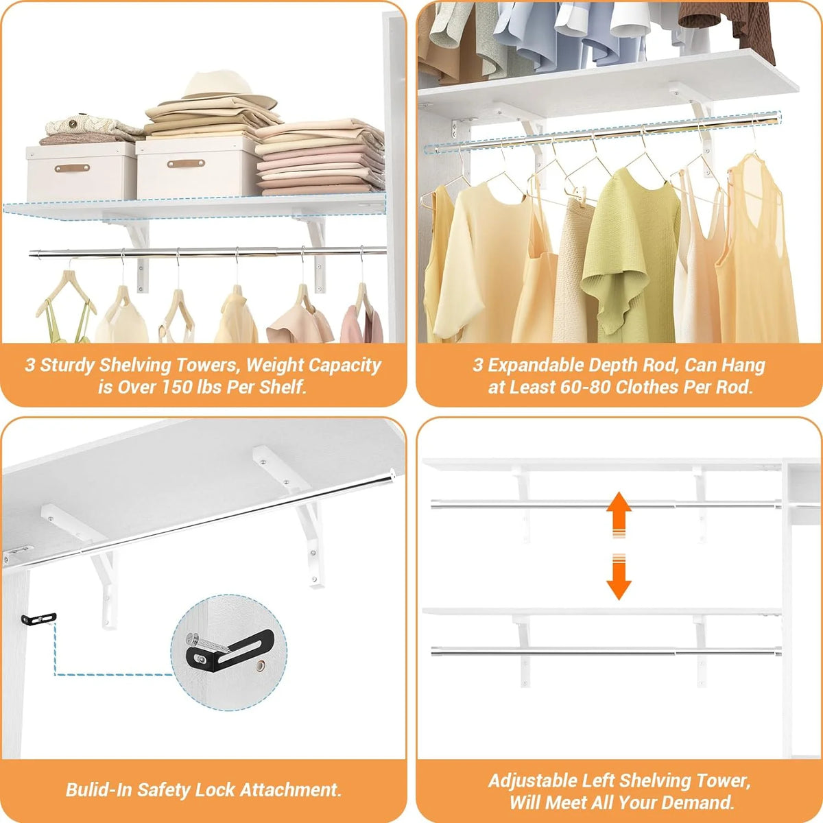 96'' White Closet System with 3 Shelving Towers K18183