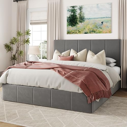 Queen Size Black Velvet Upholstered Storage Bed Frame A843