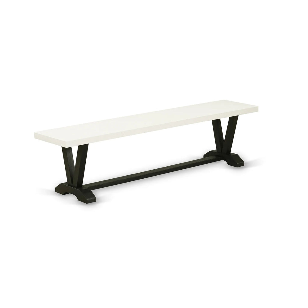 Black Linen White Wood Dining Bench E17369