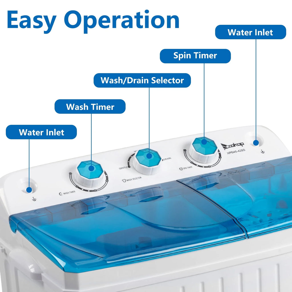 Portable 20lbs Twin Tub Compact Semi-automatic Washing Machine J74080