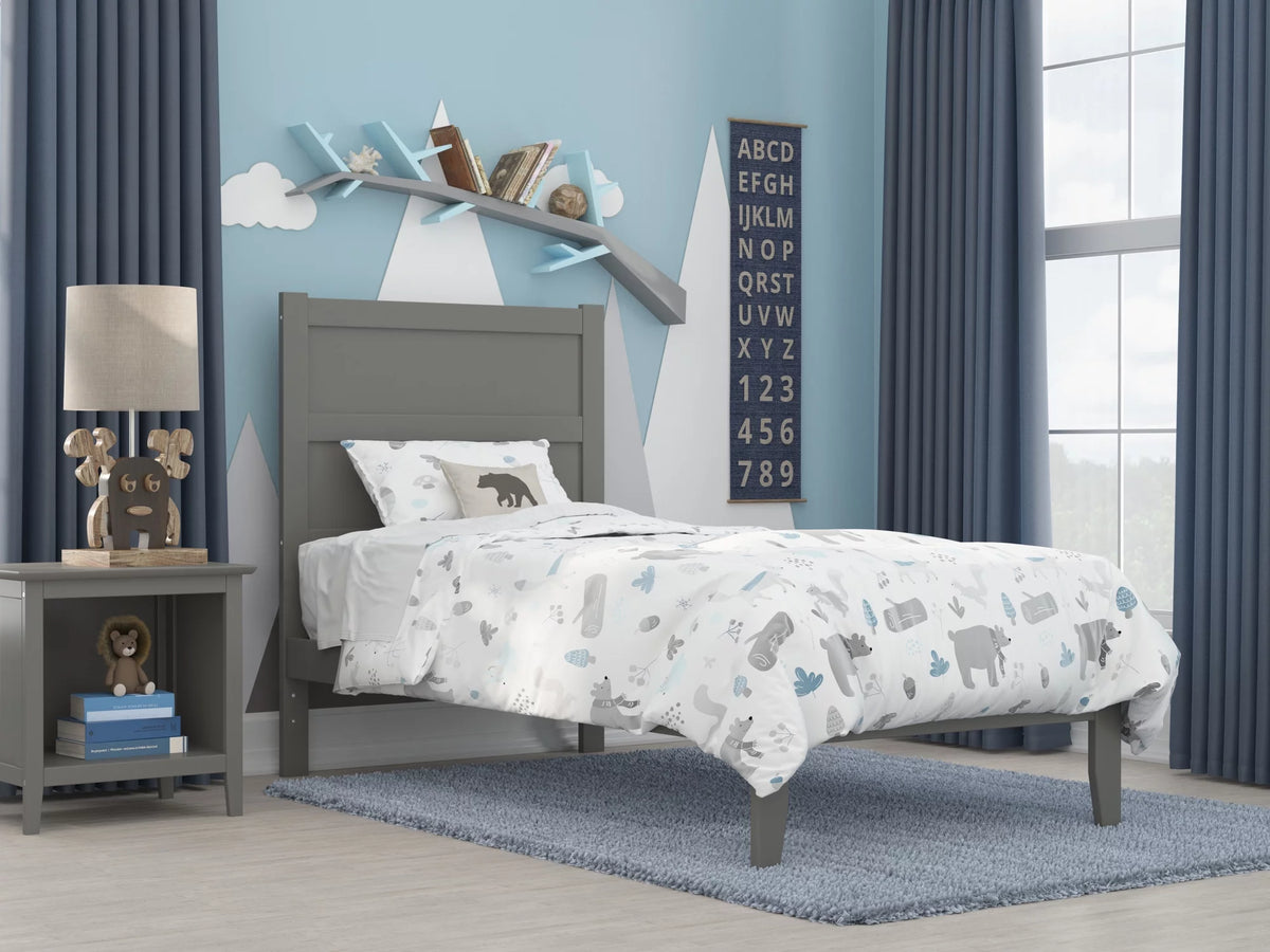 Twin Wood Platform Bed Frame with Panel Headboard A4421