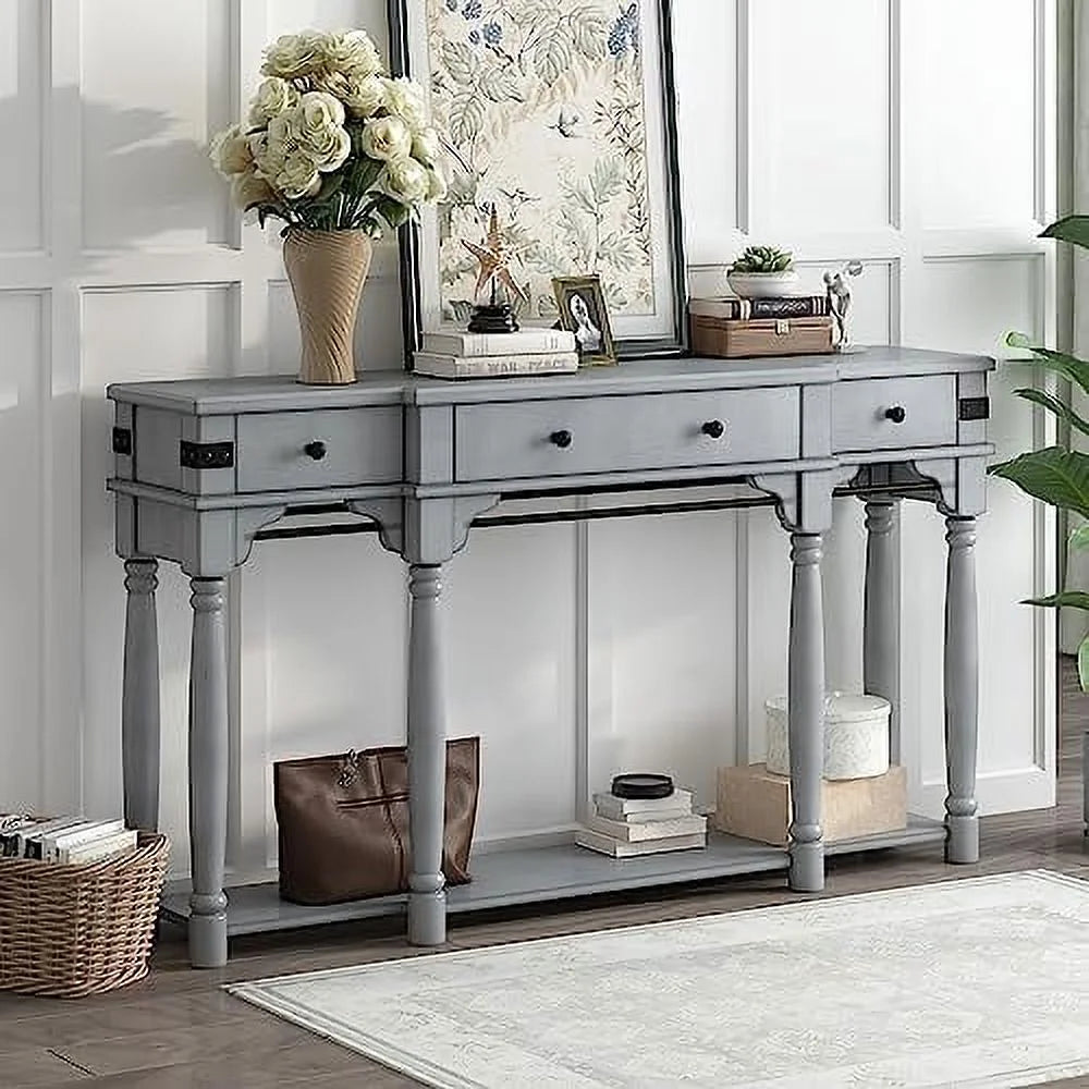 Contemporary Concrete Wood Top Console Table K73315