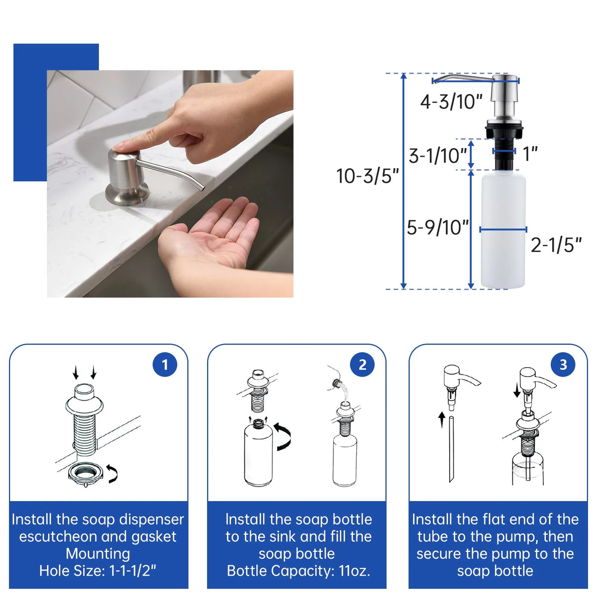 Brushed Nickel Kitchen Faucet with Sprayer and Soap Dispenser I259641