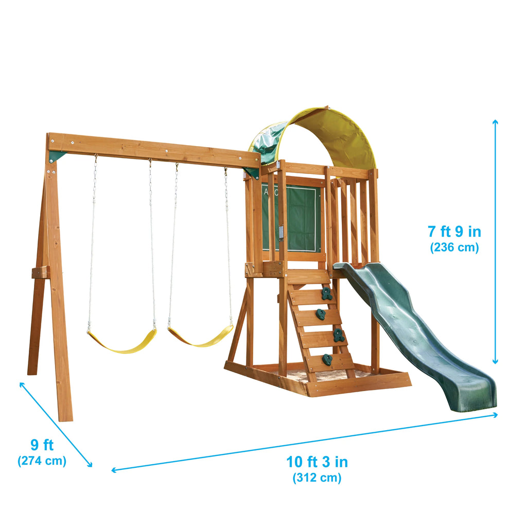 Wooden Outdoor Swing Set with Slide and Rock Wall Z3029