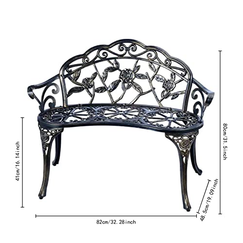 Metal Patio Garden Bench with Floral Rose K16625
