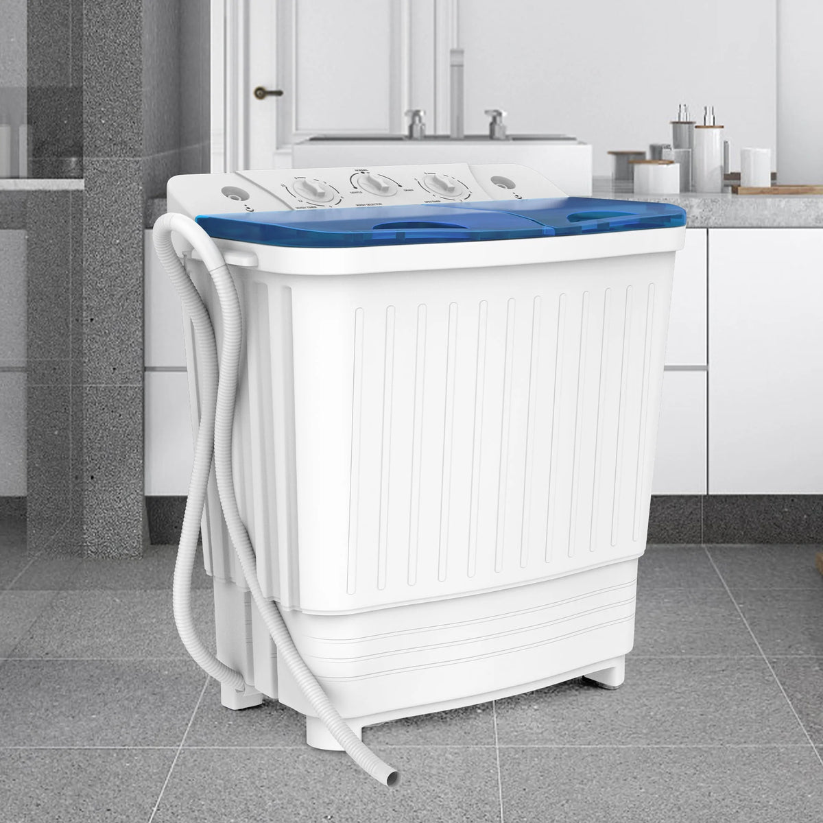 Portable Twin Tub Washing Machine 18Lbs White Black W647178