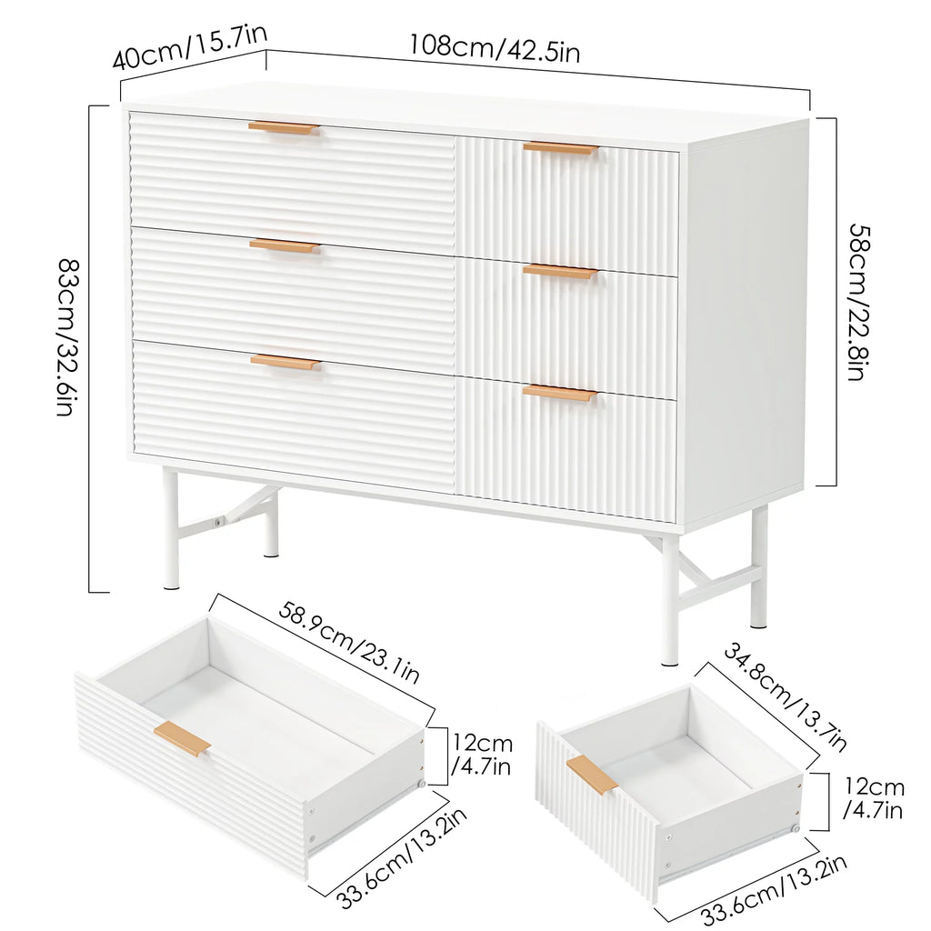 Creamy 6 Drawer Wood Dresser with Metal Base T829182