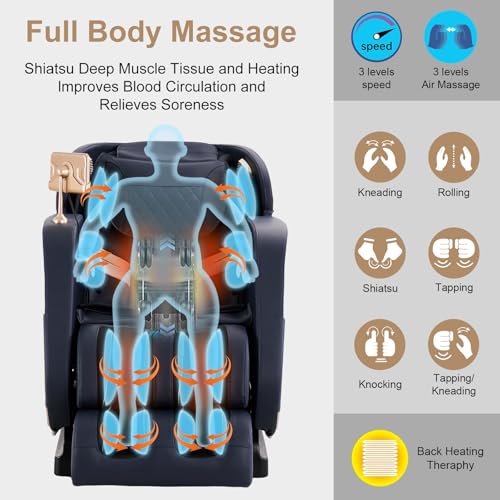 4D Zero Gravity Heated Massage Chair Recliner with SL Track (Black) X9831