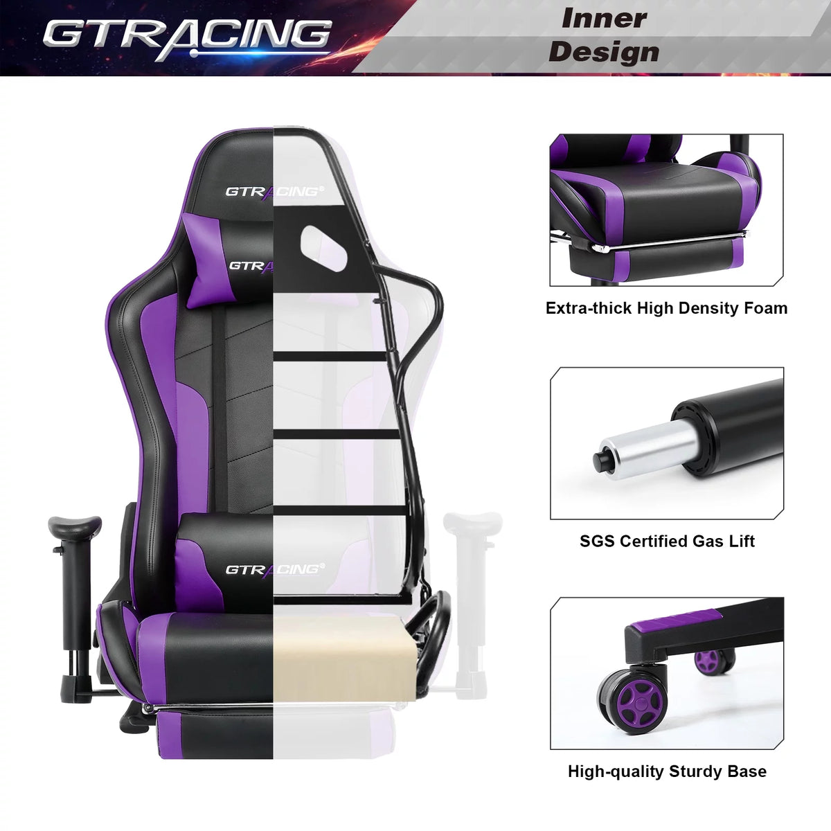 Purple Gaming Chair with Speakers and Footrest Y30420