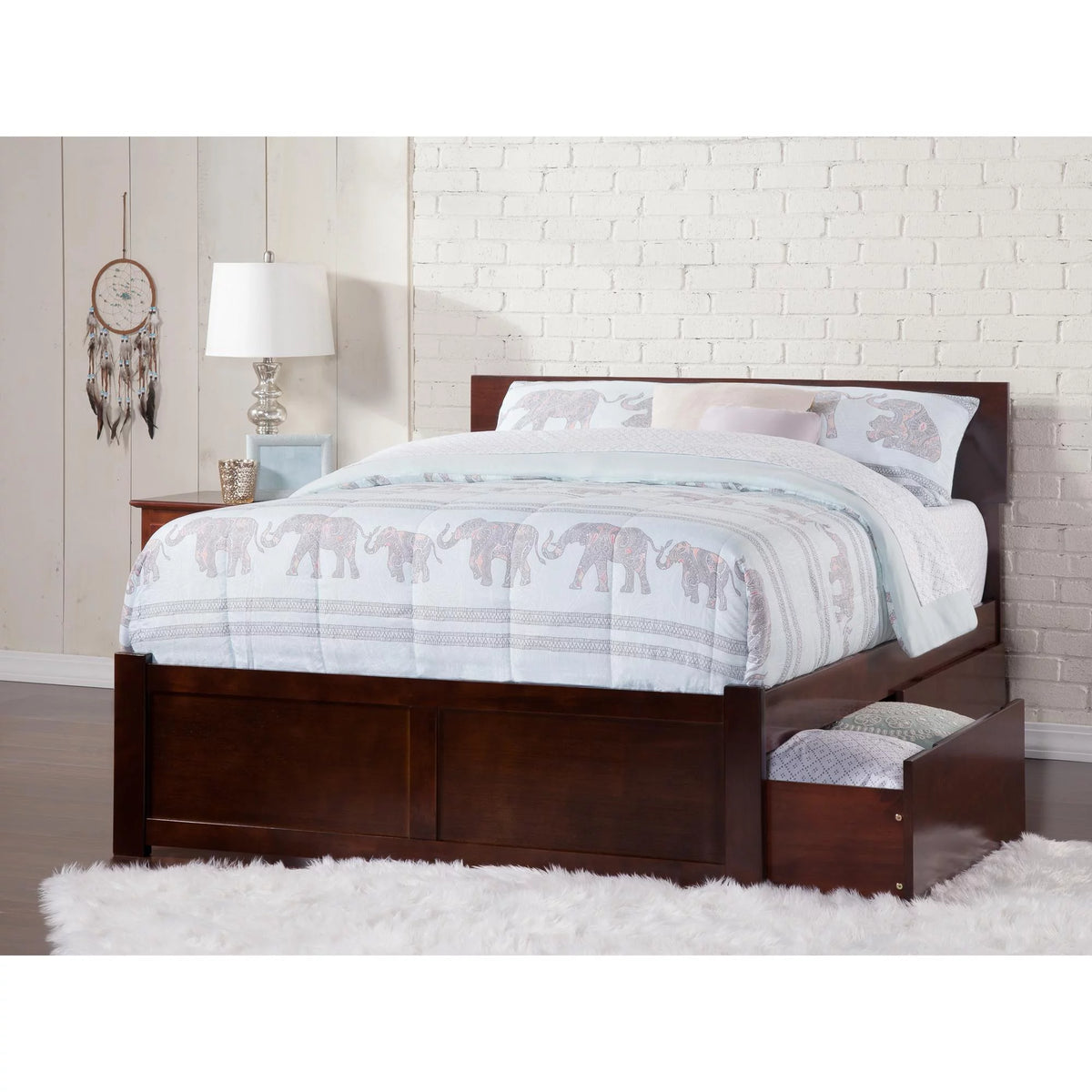 Platform Bed with Flat Panel Foot Board and 2 Bed Drawers J485