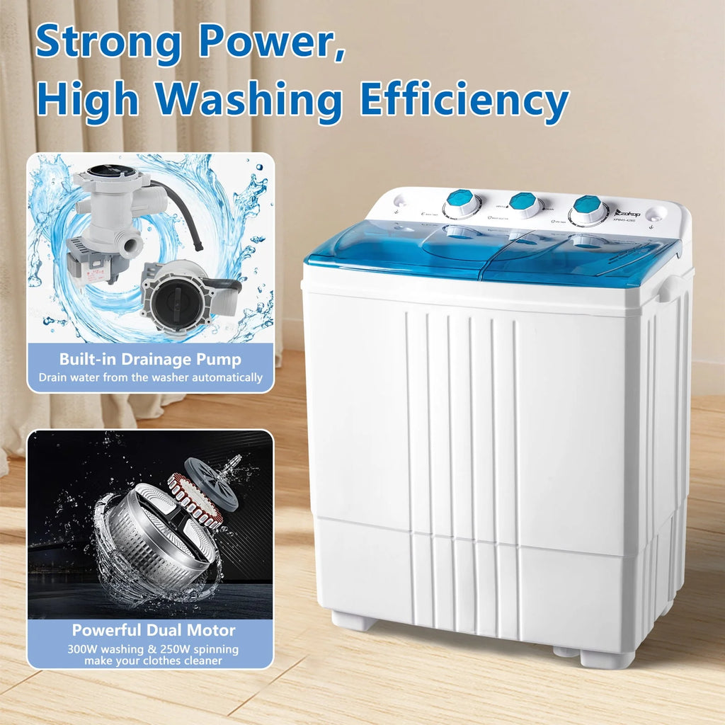 Portable 20lbs Twin Tub Compact Semi-automatic Washing Machine J74080