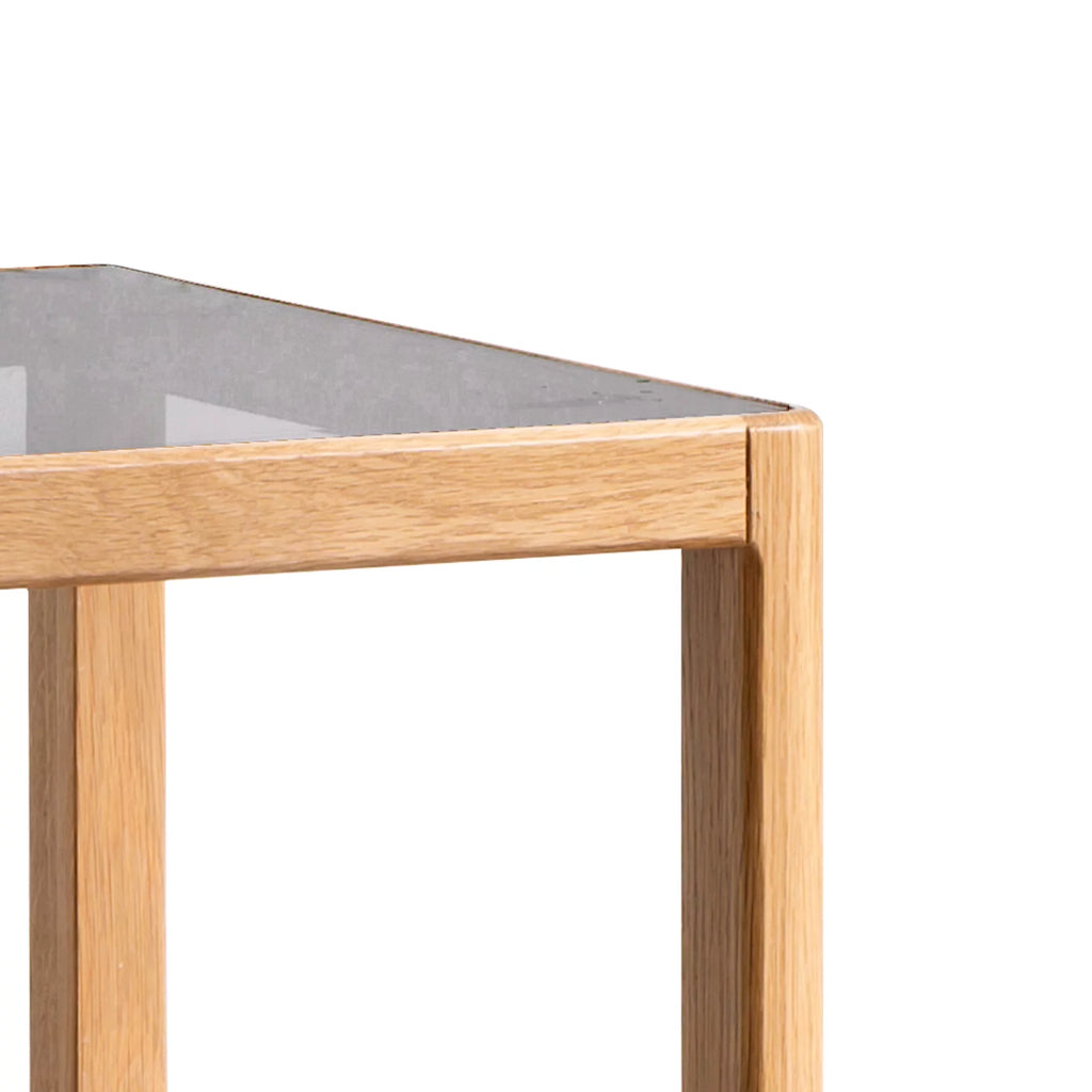 Natural Oak Wood End Table with Tempered Glass W98916