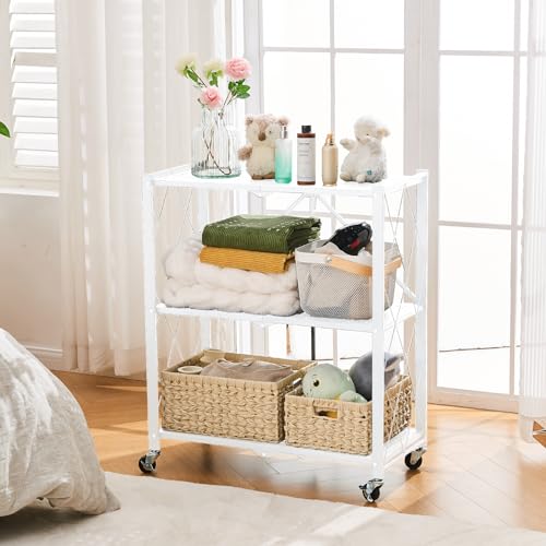 4-Shelf Foldable Metal Storage Shelves with Wheels K573836