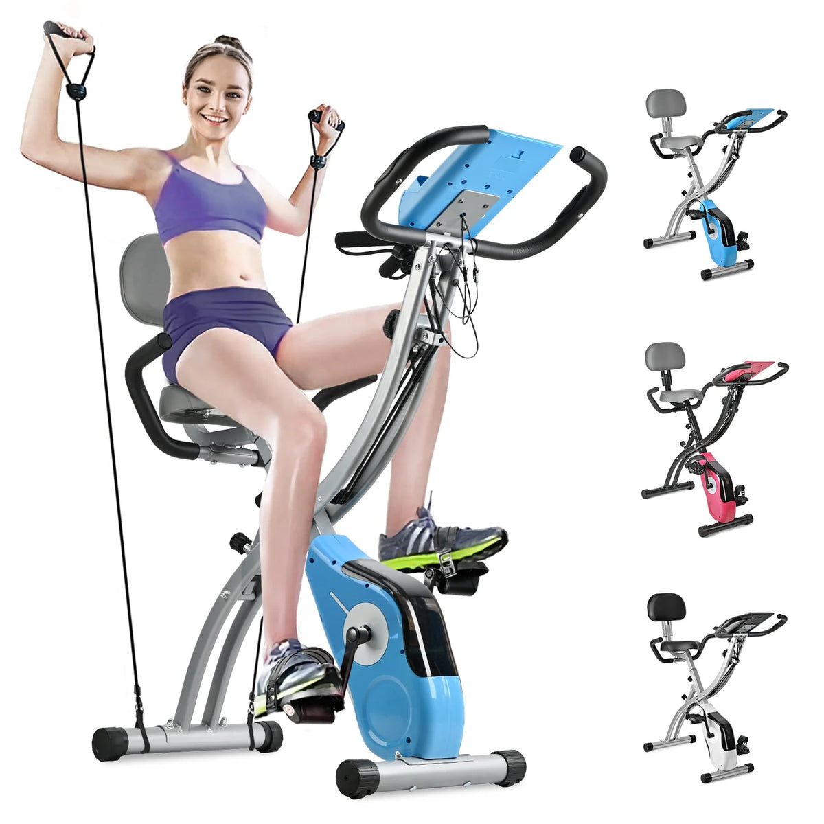 Folding Upright Exercise Bike Stationary Cycling Bike Black J3222