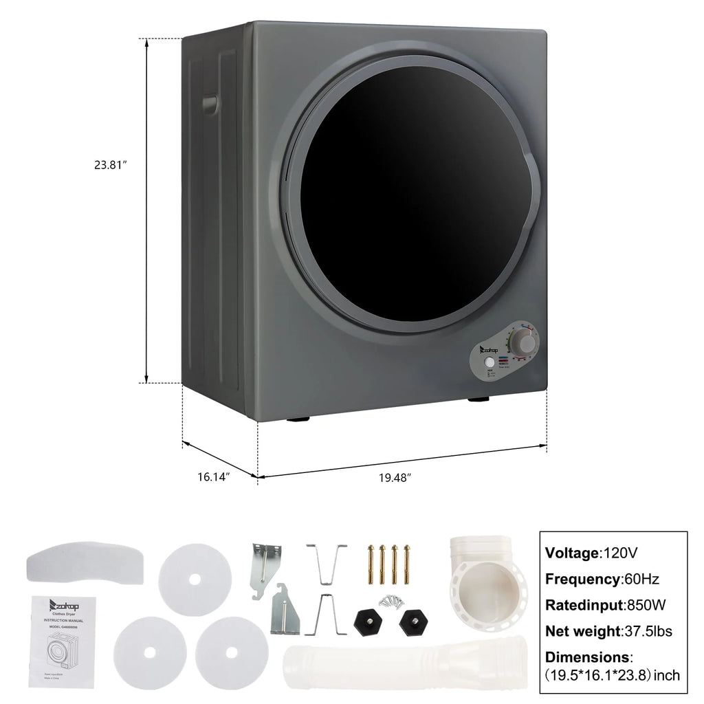 1.6 cu. ft. Compact Portable Electric Laundry Dryer, Gray P210