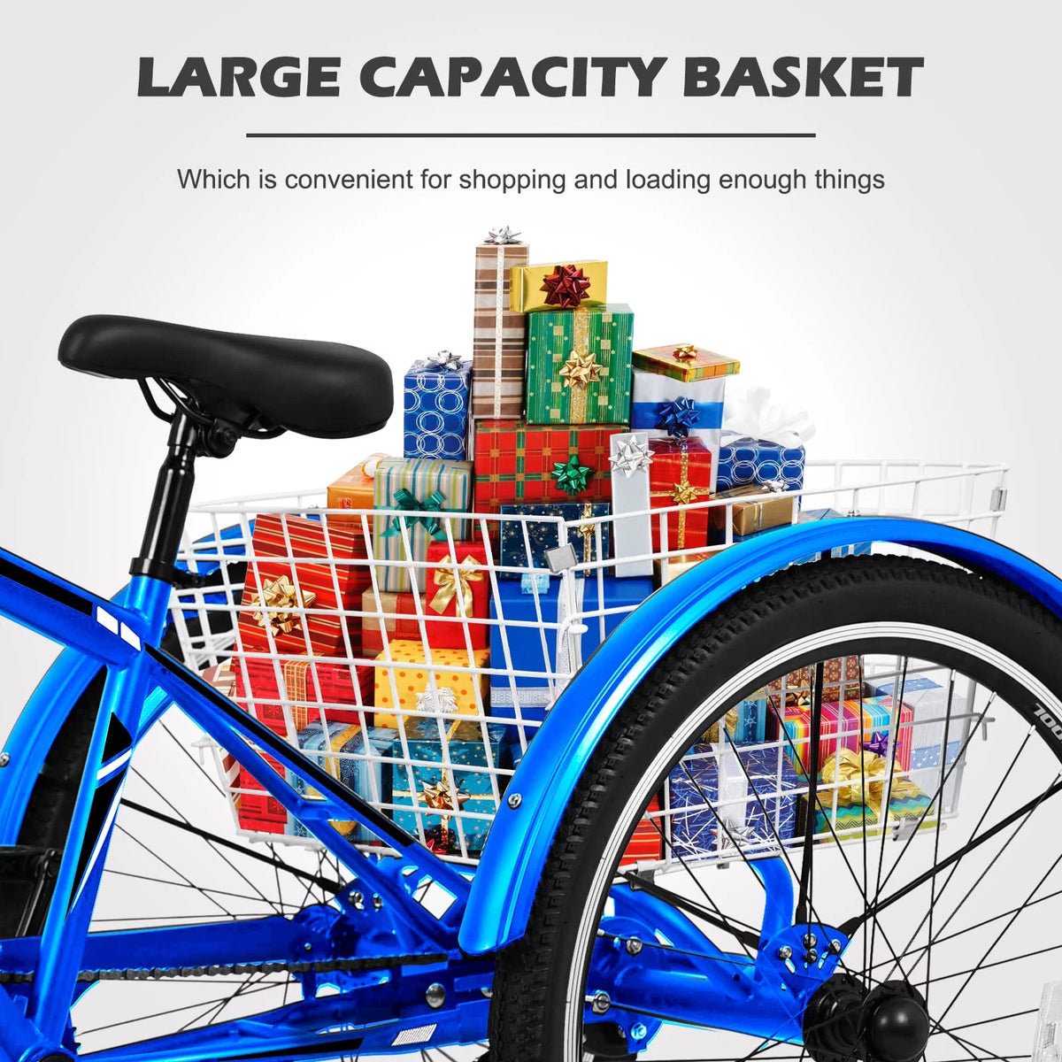 26 Inch 7 Speed Blue Adult Tricycle with Baskets U825710