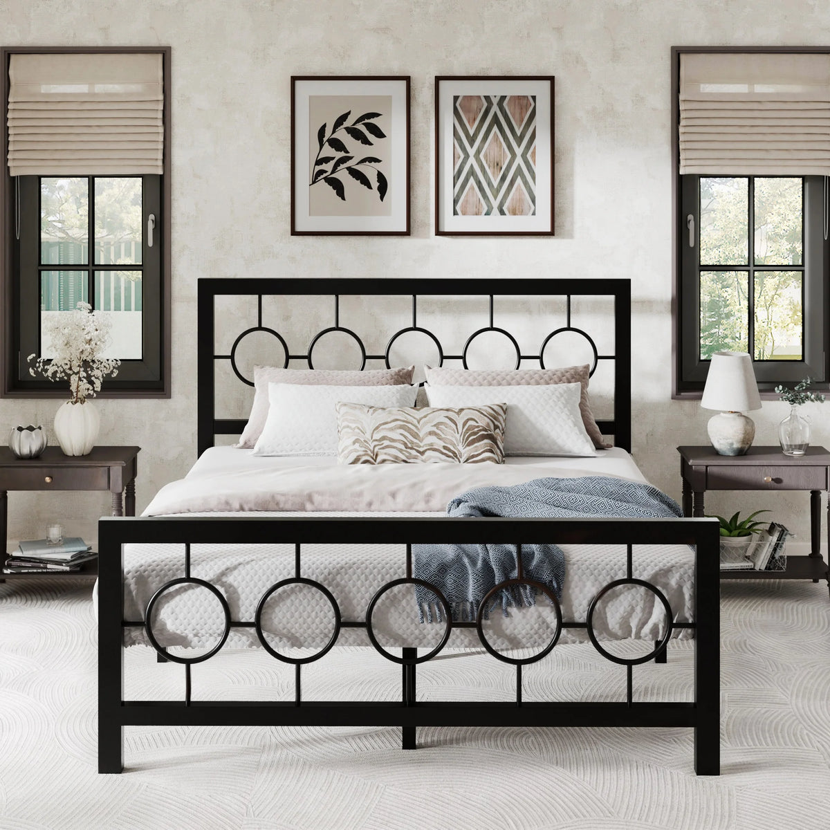 Black Queen Size Metal Platform Bed Frame with Headboard & Footboard D313