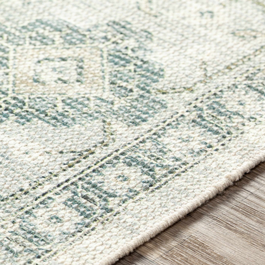 Hand Woven Cotton Area Rug with Tassel Green Sage Beige Off White 6' x 9' W751896