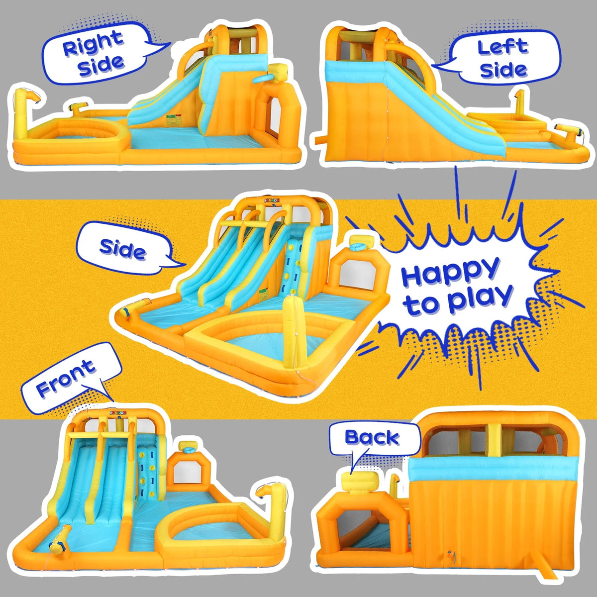8-in-1 Inflatable Water Slide Park with Splash Pool and Climbing Wall T218812